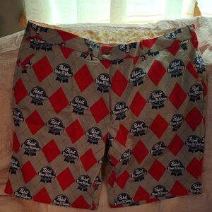 Loudmouth Orange and White Patterned Fabric "Pabst Blue Ribbon" New Without Tags